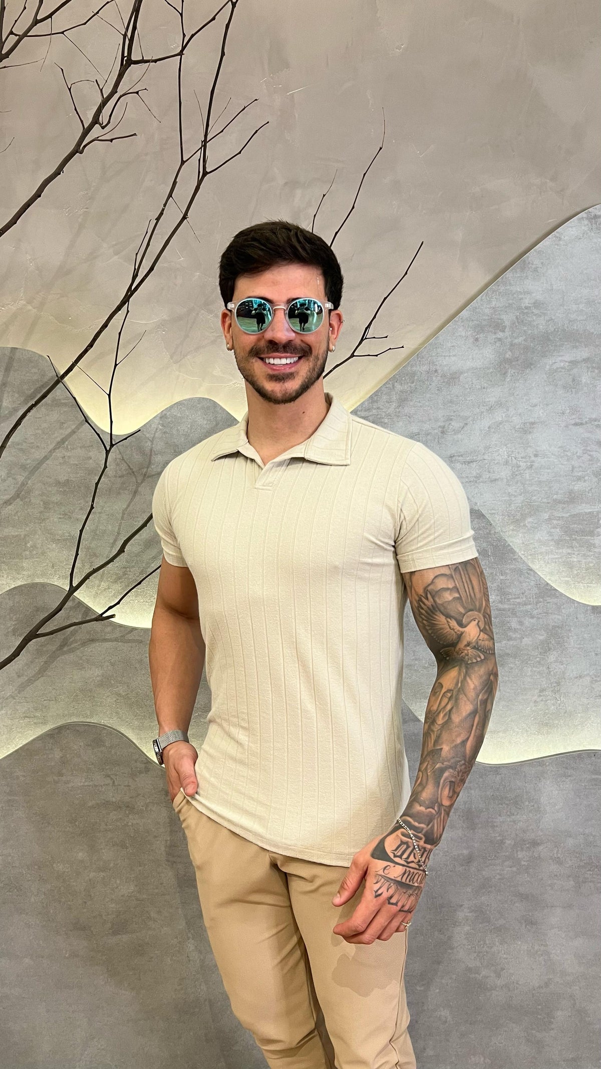 Camisa Polo Gola V Texturizada