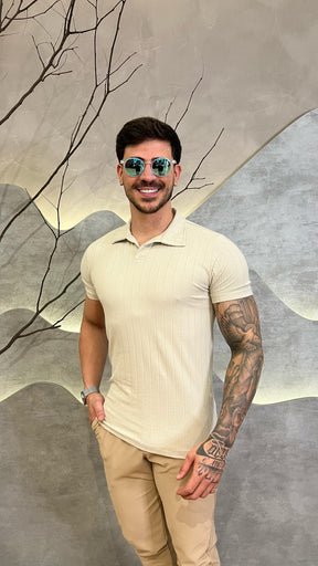 Camisa Polo Gola V Texturizada