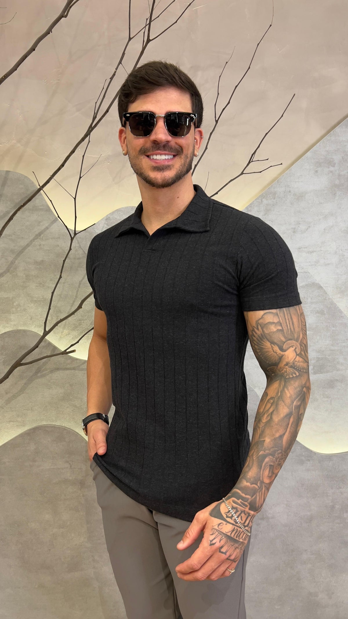 Camisa Polo Gola V Texturizada