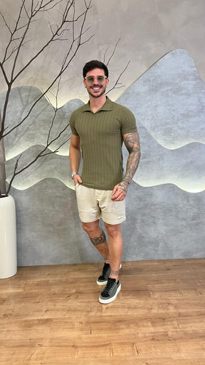 Camisa Polo Gola V Texturizada