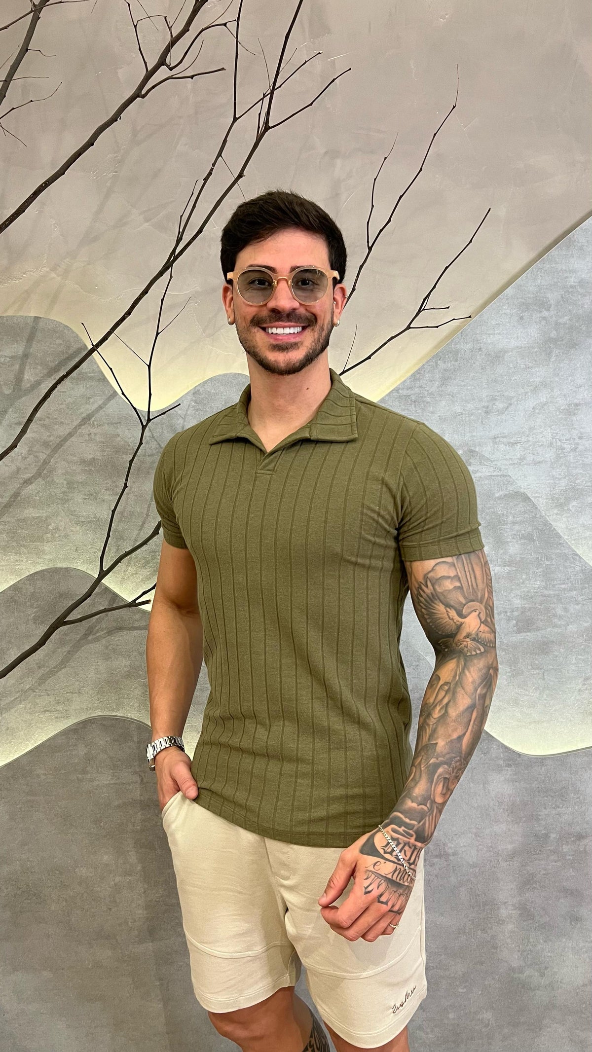Camisa Polo Gola V Texturizada