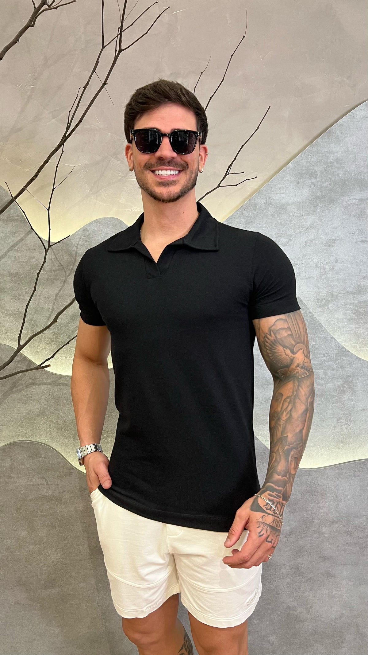 Camisa Polo Gola V Preto Zeus