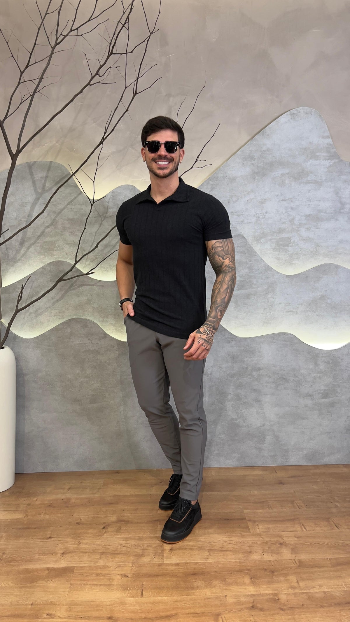 Camisa Polo Gola V Texturizada