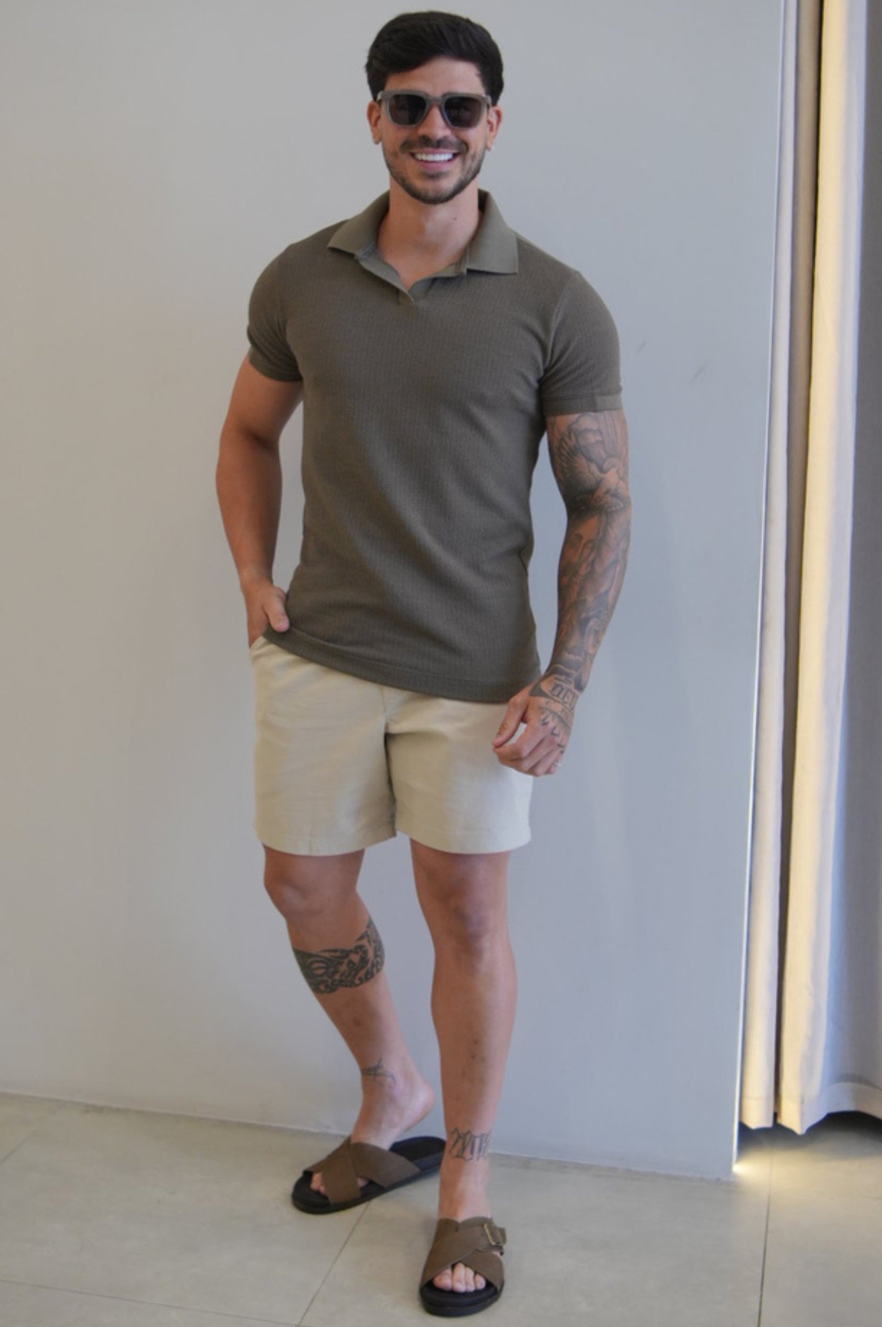 Short em Sarja Mauricinho Zeus Palha