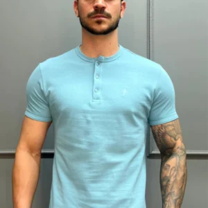 Camisa Gola Henley Azul Claro