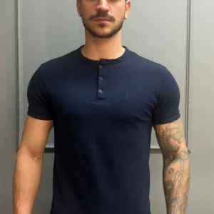 Camisa Gola Henley Azul Escuro