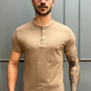 Camisa Gola Henley Bege