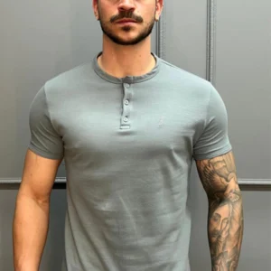 Camisa Gola Henley Cinza
