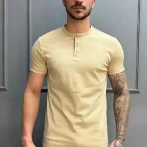 Camisa Gola Henley Palha