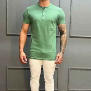 Camisa Gola Henley Verde Claro