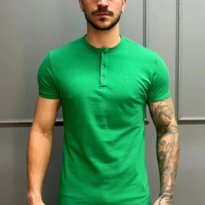 Camisa Gola Henley Verde Esmeralda