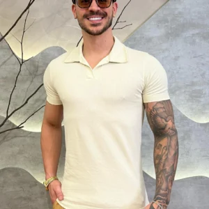 Camisa Polo Gola V Areia Zeus