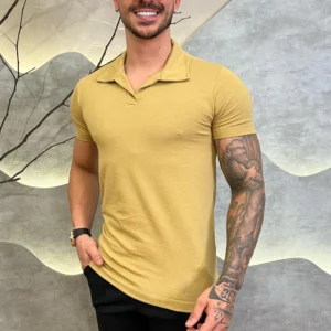 Camisa Polo Gola V Bege Zeus